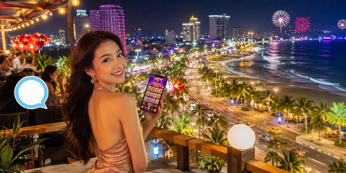 Bãi biển Nha Trang với người chơi slot game trên điện thoại